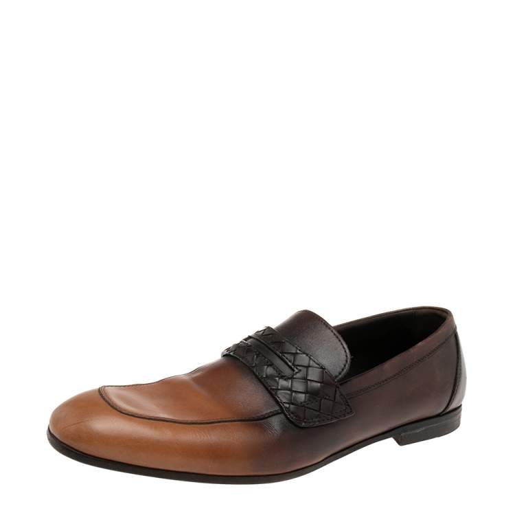 Pre Owned Bottega Veneta Dark Brown Leather  Slip On Loafers Size 43