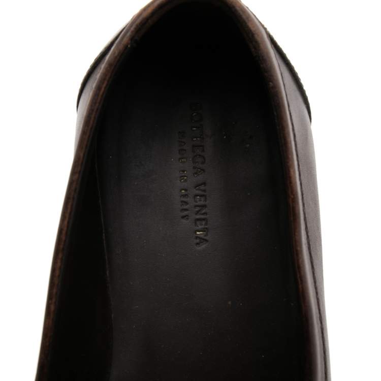 Pre Owned Bottega Veneta Dark Brown Leather  Slip On Loafers Size 43