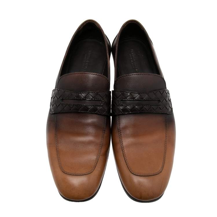 Pre Owned Bottega Veneta Dark Brown Leather  Slip On Loafers Size 43