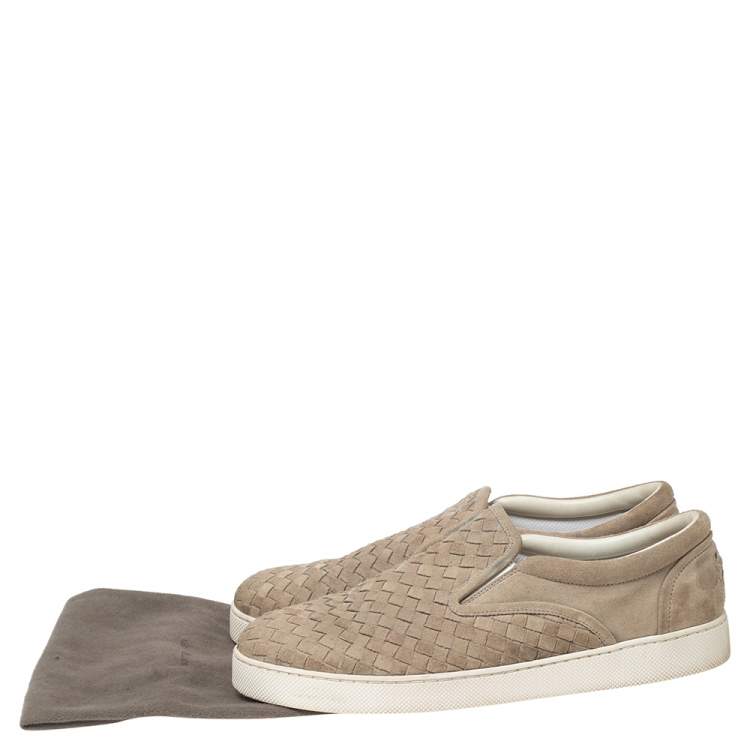 Pre Owned Bottega Veneta Sand Intrecciato Suede Dodger Slip-On Sneakers Size 44