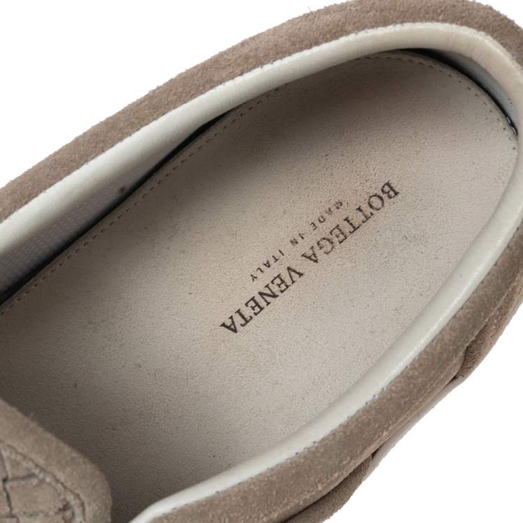 Pre Owned Bottega Veneta Sand Intrecciato Suede Dodger Slip-On Sneakers Size 44