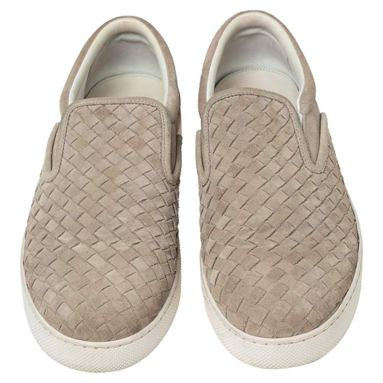 Pre Owned Bottega Veneta Sand Intrecciato Suede Dodger Slip-On Sneakers Size 44