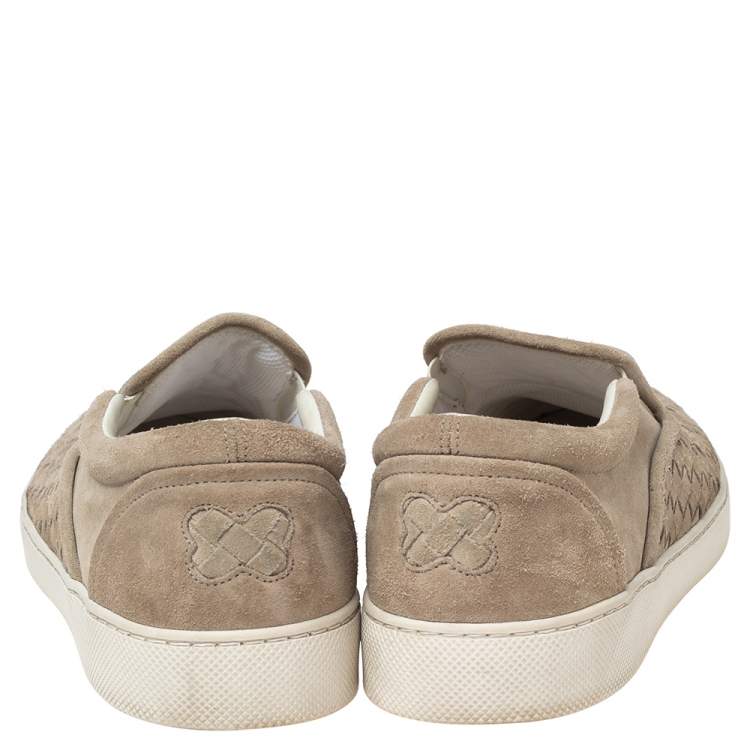 Pre Owned Bottega Veneta Sand Intrecciato Suede Dodger Slip-On Sneakers Size 44