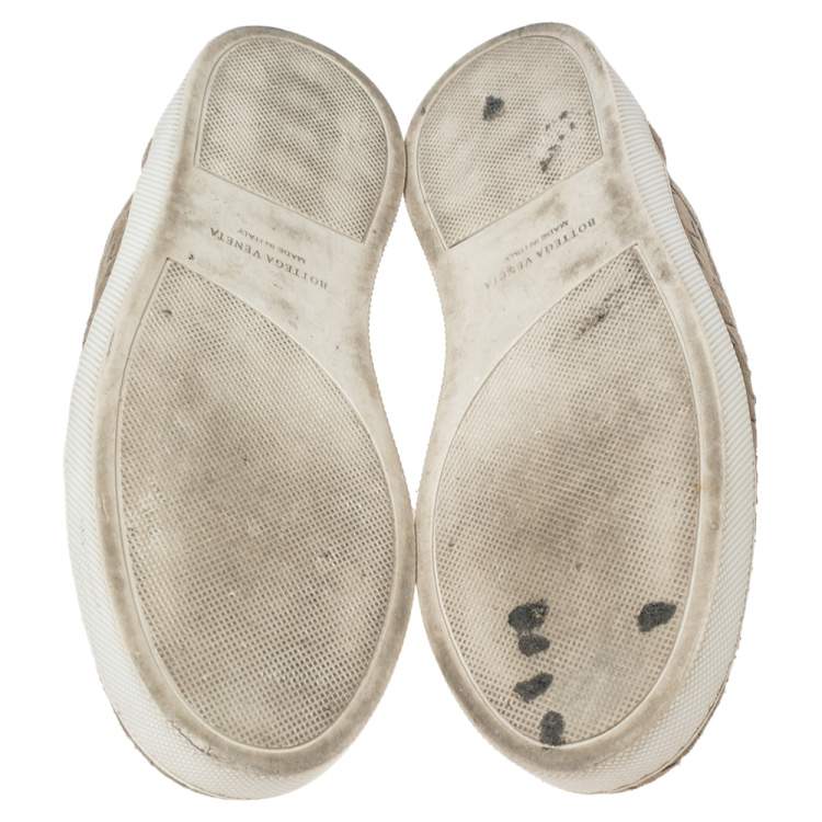 Pre Owned Bottega Veneta Sand Intrecciato Suede Dodger Slip-On Sneakers Size 44