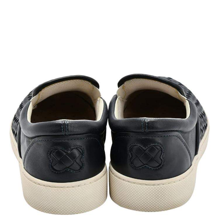 Pre Owned Bottega Veneta Black Intrecciato Leather Slip On Sneakers EU 42