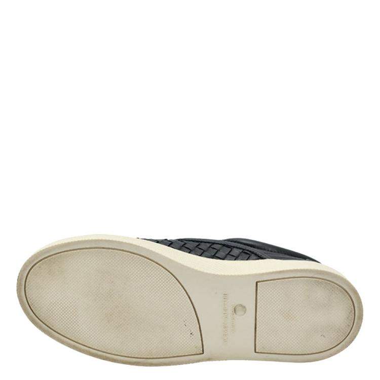 Pre Owned Bottega Veneta Black Intrecciato Leather Slip On Sneakers EU 42