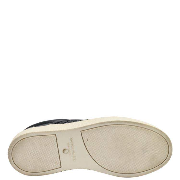 Pre Owned Bottega Veneta Black Intrecciato Leather Slip On Sneakers EU 42