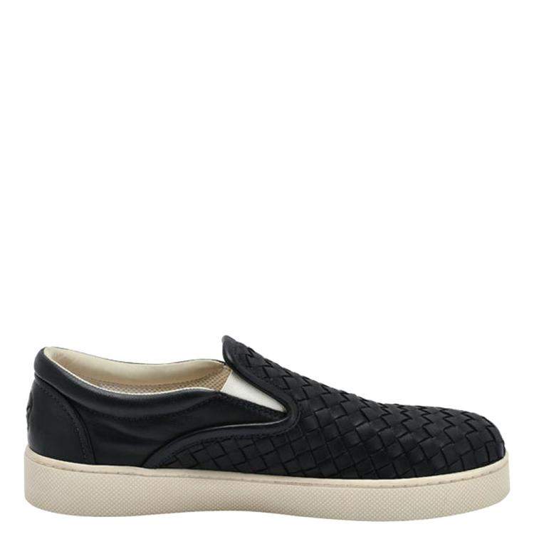 Pre Owned Bottega Veneta Black Intrecciato Leather Slip On Sneakers EU 42