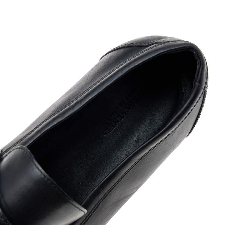 Pre Owned Bottega Veneta Black Leather Intrecciato Slip On Loafers Size 46