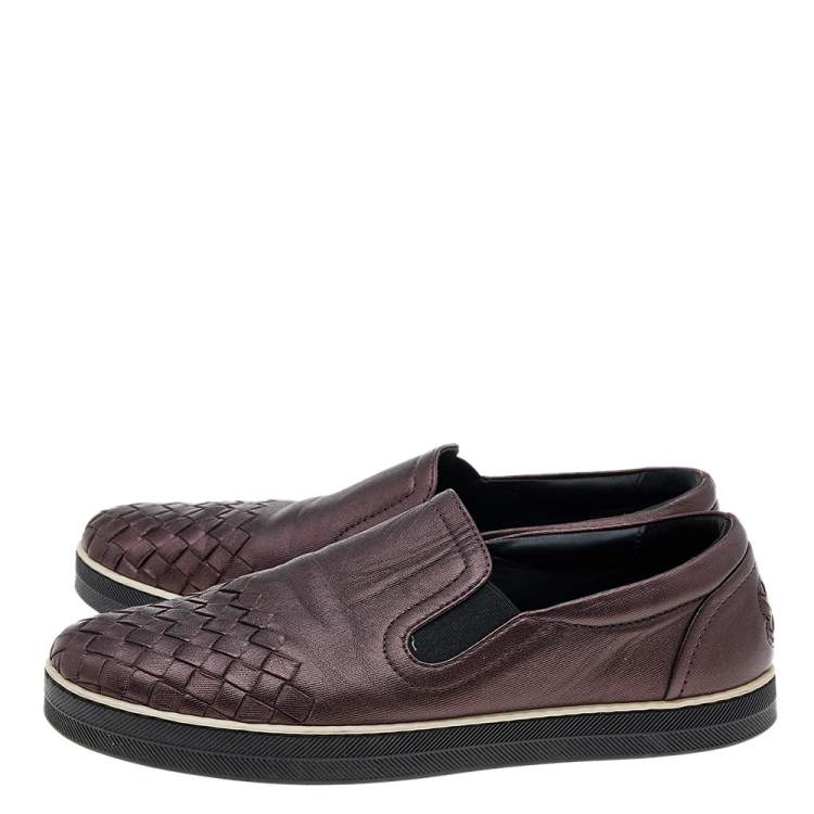 Pre Owned Bottega Veneta Metallic Brown Intrecciato Leather Slip On Sneakers Size 36