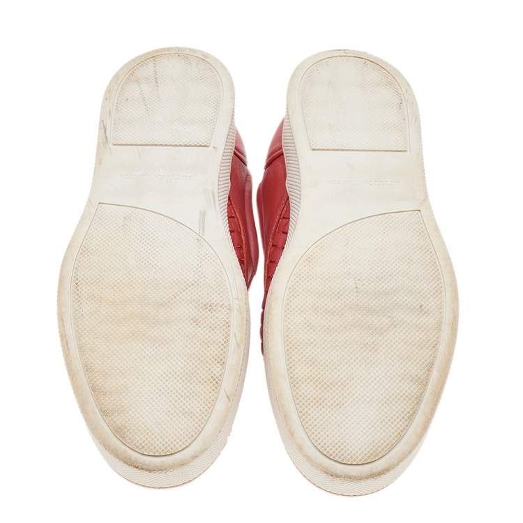 Pre Owned Bottega Veneta Red Intrecciato Leather Slip On Sneakers Size 41