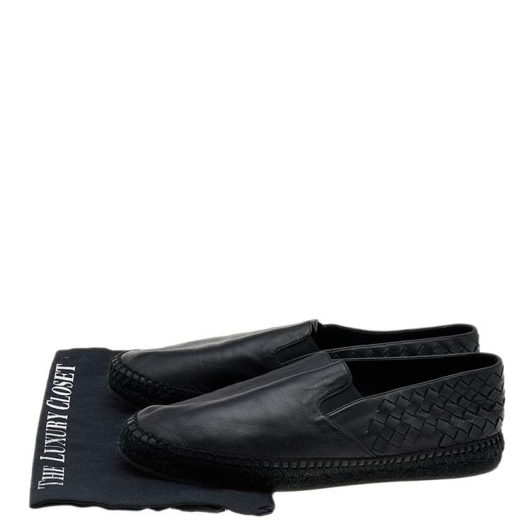 Pre Owned Bottega Veneta Black Intrecciato Leather Slip On Espadrilles Size 42