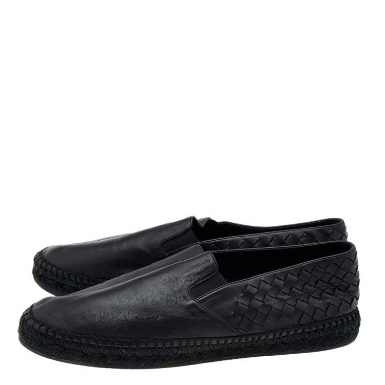 Pre Owned Bottega Veneta Black Intrecciato Leather Slip On Espadrilles Size 42