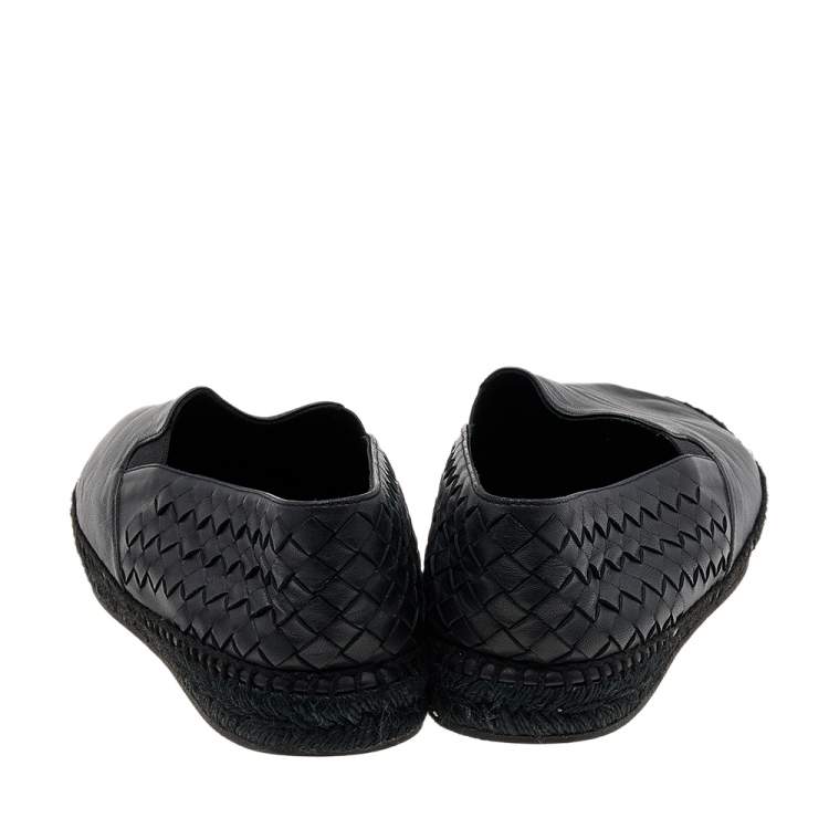 Pre Owned Bottega Veneta Black Intrecciato Leather Slip On Espadrilles Size 42