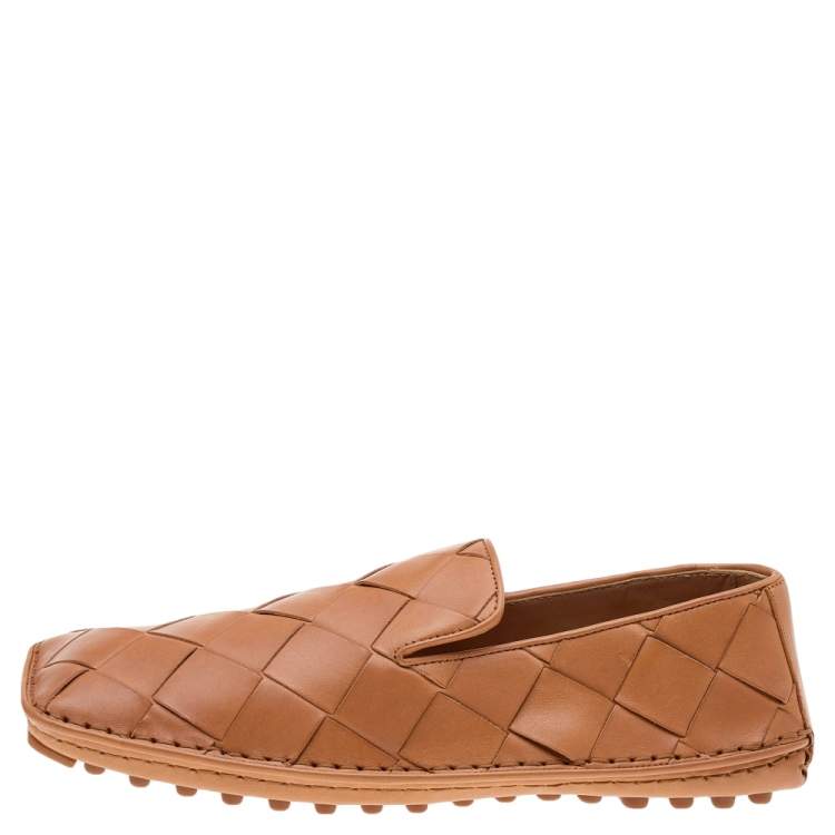 Pre Owned Bottega Veneta Brown Intrecciato Leather Douglas Loafers Size 40