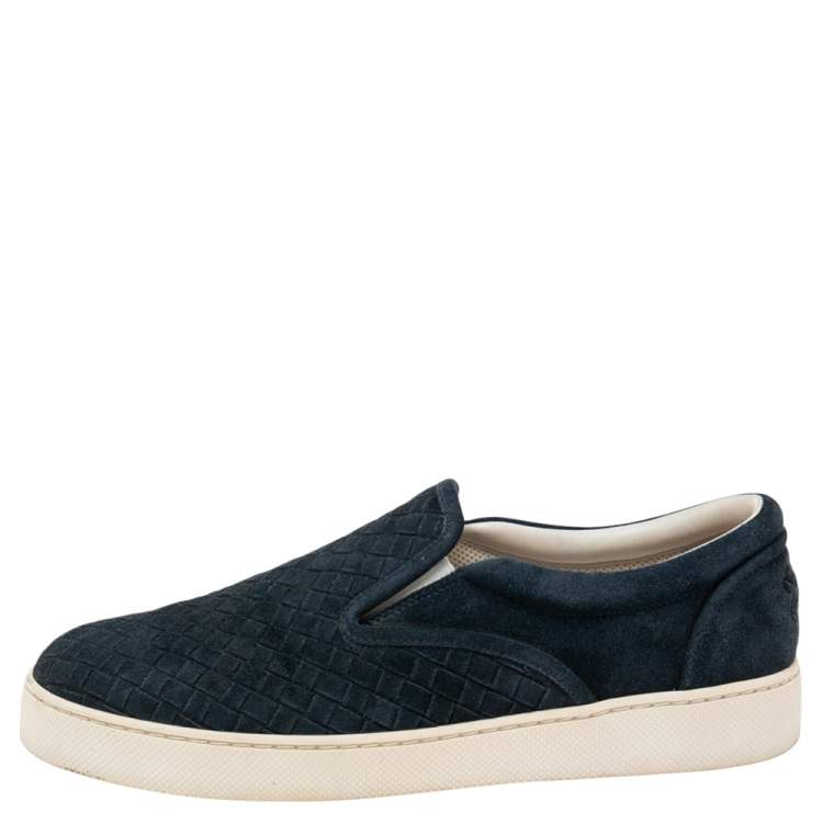 Pre Owned Bottega Veneta Navy Blue Intrecciato Suede Slip on Sneakers Size 41