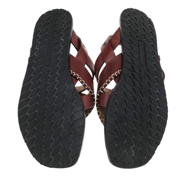 Pre Owned Bottega Veneta Brown Leather Thong Slingback Flat Sandals Size 40
