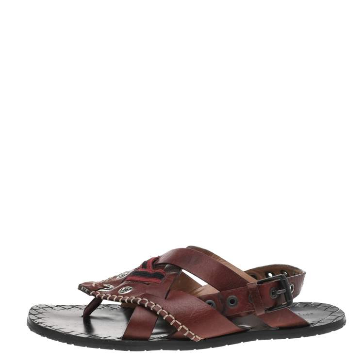 Pre Owned Bottega Veneta Brown Leather Thong Slingback Flat Sandals Size 40