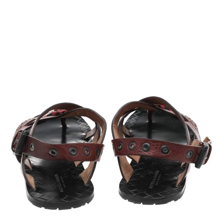 Pre Owned Bottega Veneta Brown Leather Thong Slingback Flat Sandals Size 40
