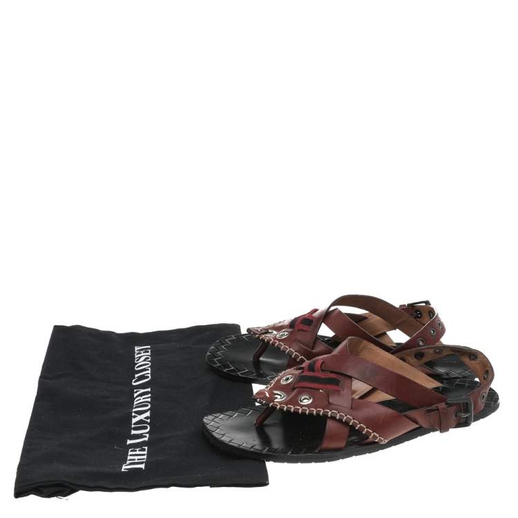 Pre Owned Bottega Veneta Brown Leather Thong Slingback Flat Sandals Size 40