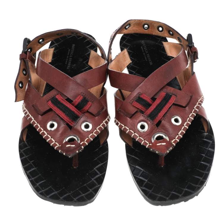 Pre Owned Bottega Veneta Brown Leather Thong Slingback Flat Sandals Size 40
