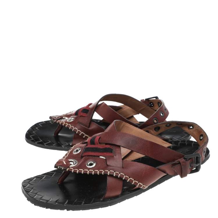 Pre Owned Bottega Veneta Brown Leather Thong Slingback Flat Sandals Size 40