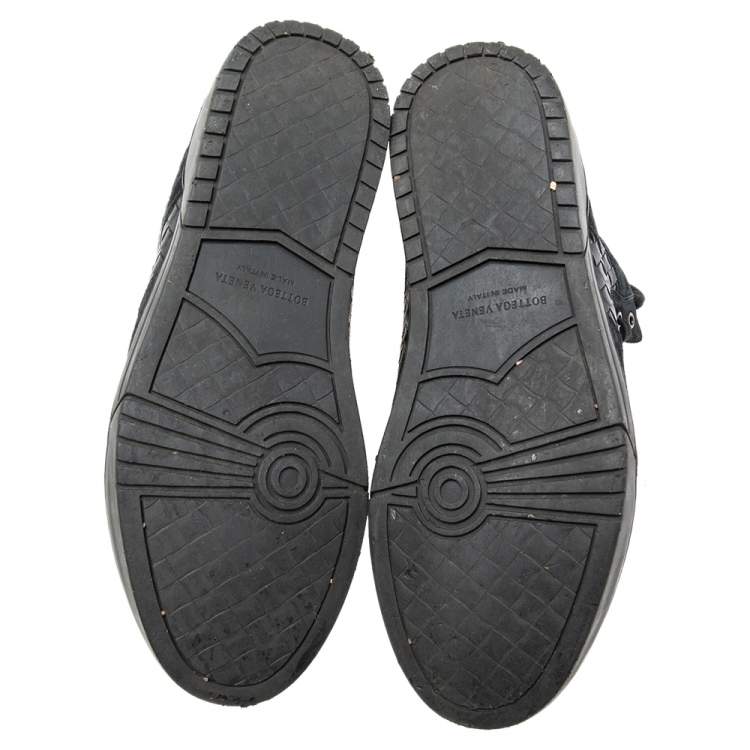 Pre Owned Bottega Veneta Black Suede And Intrecciato Leather High Top Lace Up Sneaker  Size 45