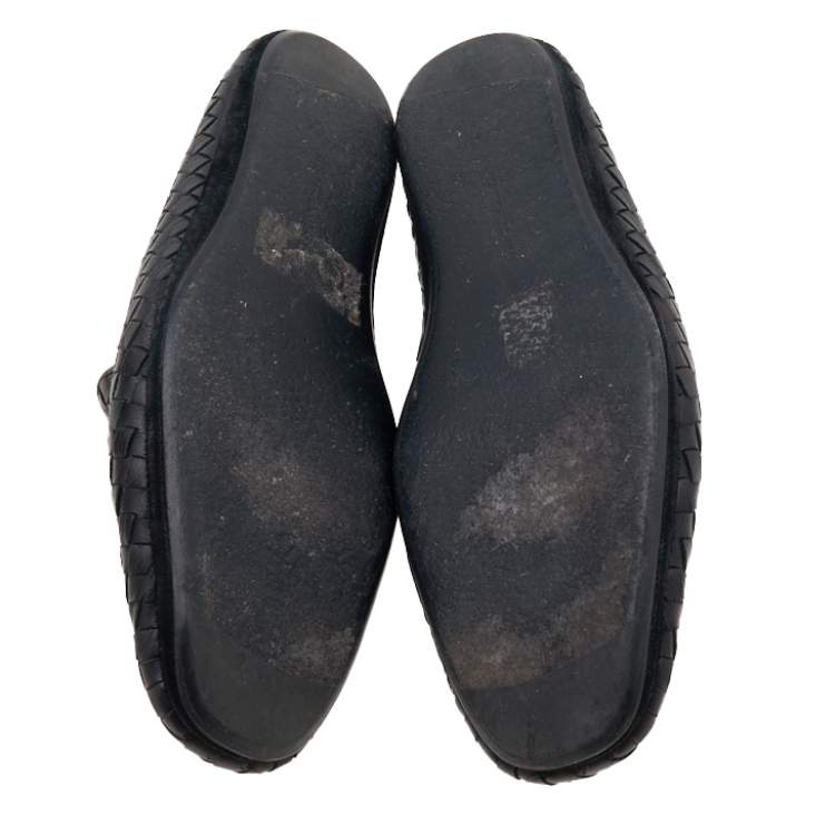 Pre Owned Bottega Veneta Black Intrecciato Leather Smoking Slippers Size 44