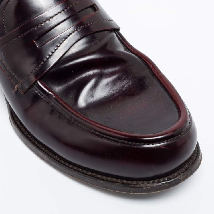Pre Owned Bottega Veneta Burgundy Leather Penny Slip On Loafers Size 42.5 