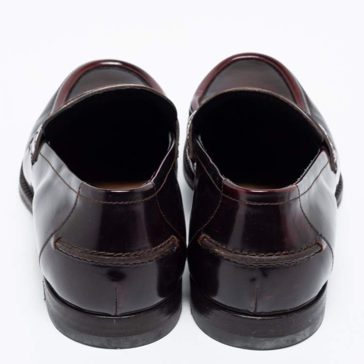 Pre Owned Bottega Veneta Burgundy Leather Penny Slip On Loafers Size 42.5 