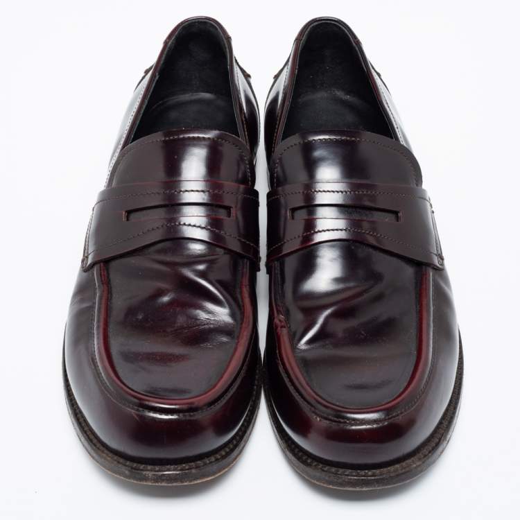 Pre Owned Bottega Veneta Burgundy Leather Penny Slip On Loafers Size 42.5 