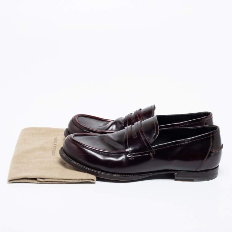 Pre Owned Bottega Veneta Burgundy Leather Penny Slip On Loafers Size 42.5 