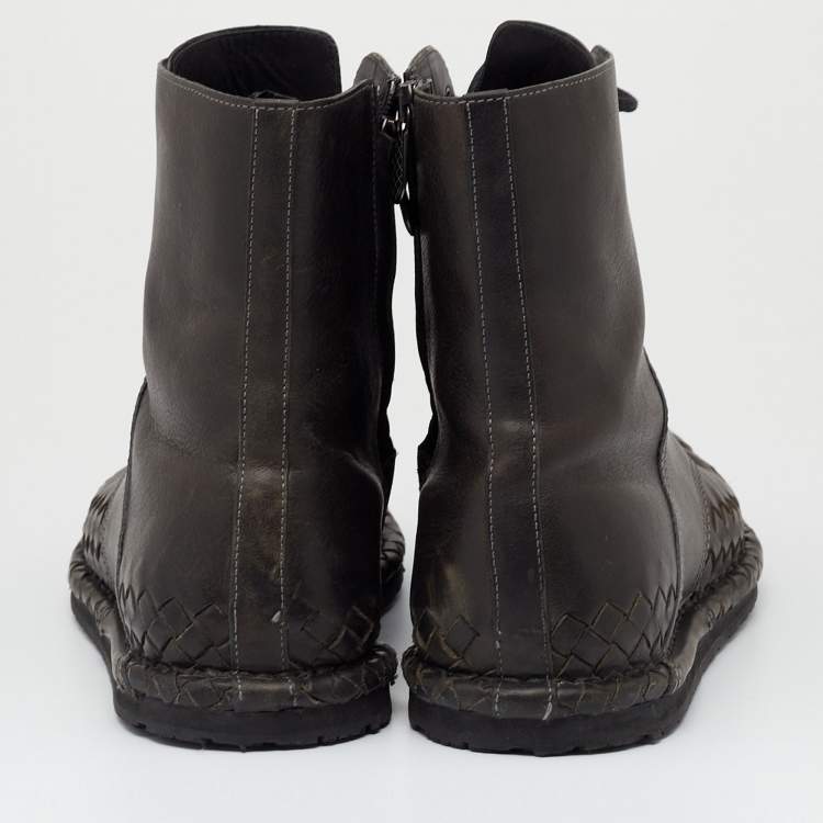 Pre Owned Bottega Veneta Black Leather Combat Boots Size 40