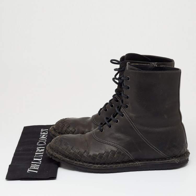 Pre Owned Bottega Veneta Black Leather Combat Boots Size 40