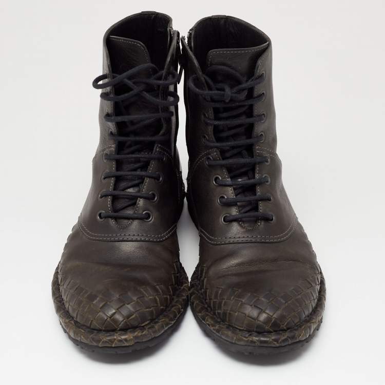 Pre Owned Bottega Veneta Black Leather Combat Boots Size 40
