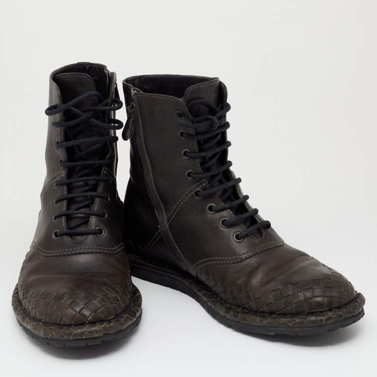 Pre Owned Bottega Veneta Black Leather Combat Boots Size 40