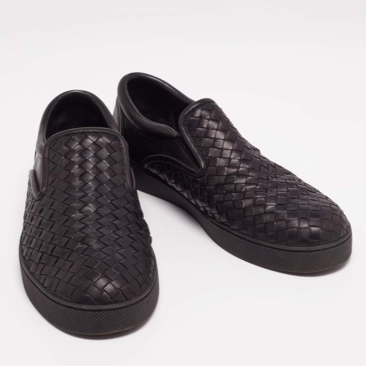 مملوكة مسبقًا Bottega Veneta Black Intrecciato Leather Dodger Slip-On Sneakers Size 44