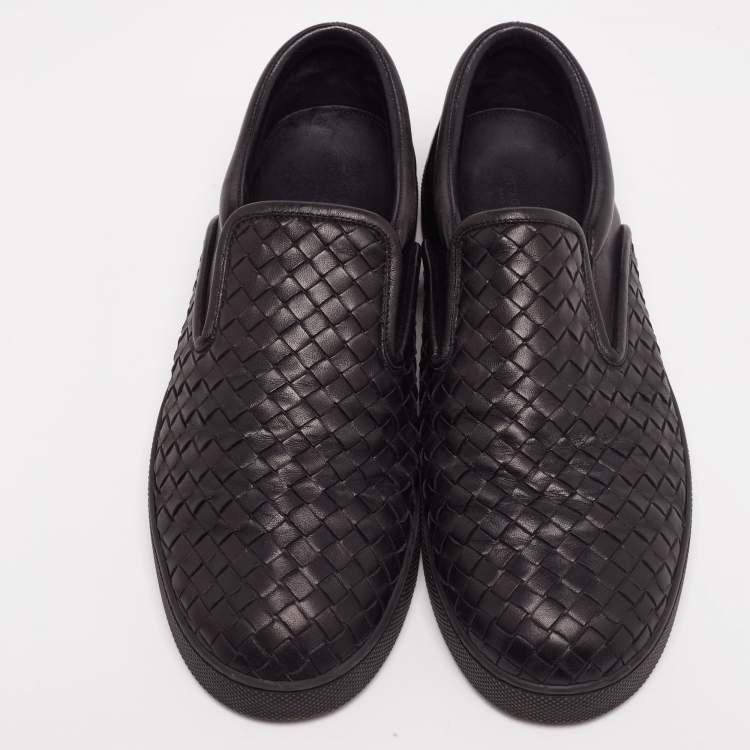 مملوكة مسبقًا Bottega Veneta Black Intrecciato Leather Dodger Slip-On Sneakers Size 44
