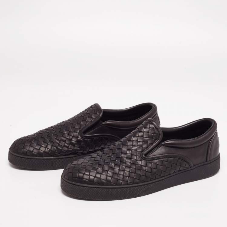 مملوكة مسبقًا Bottega Veneta Black Intrecciato Leather Dodger Slip-On Sneakers Size 44