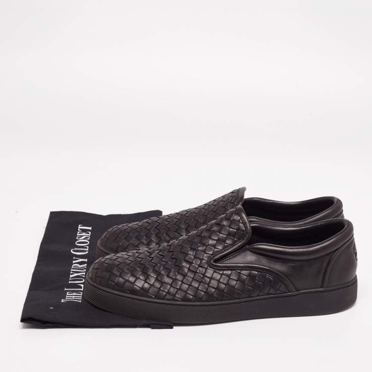 مملوكة مسبقًا Bottega Veneta Black Intrecciato Leather Dodger Slip-On Sneakers Size 44