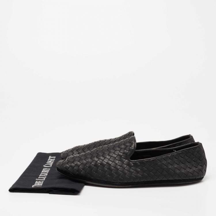 Pre Owned Bottega Veneta Black Intrecciato Leather Smoking Slippers Size 44