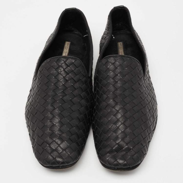 Pre Owned Bottega Veneta Black Intrecciato Leather Smoking Slippers Size 44