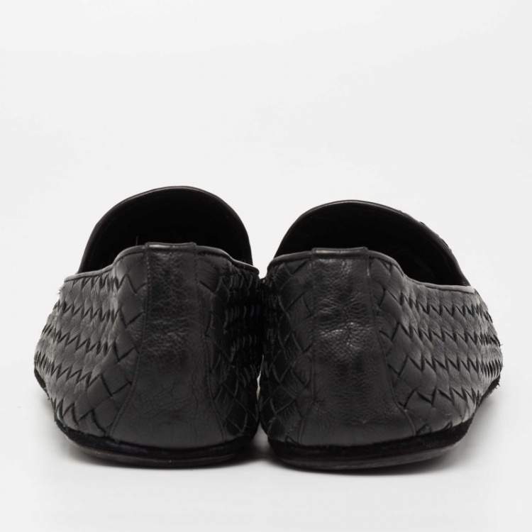 Pre Owned Bottega Veneta Black Intrecciato Leather Smoking Slippers Size 44