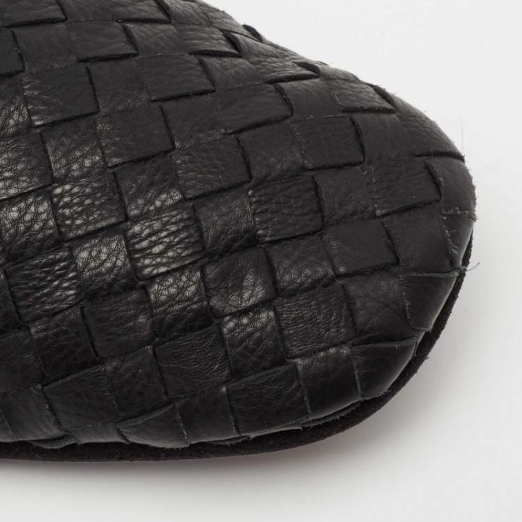 Pre Owned Bottega Veneta Black Intrecciato Leather Smoking Slippers Size 44