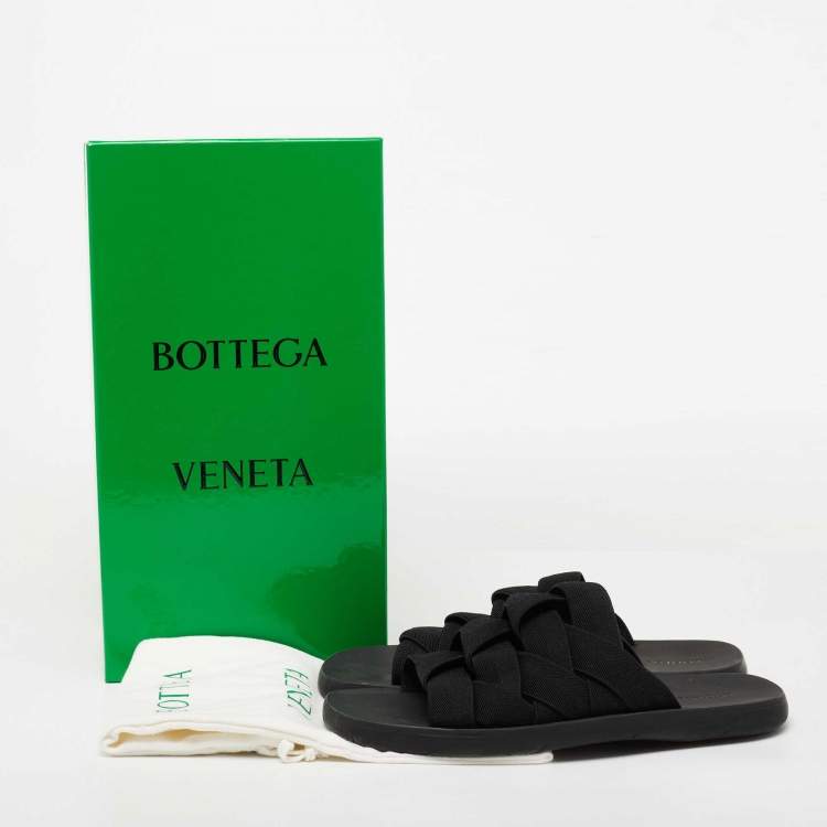 Pre Owned Bottega Veneta Black Elastic Slide Sandals Size 44