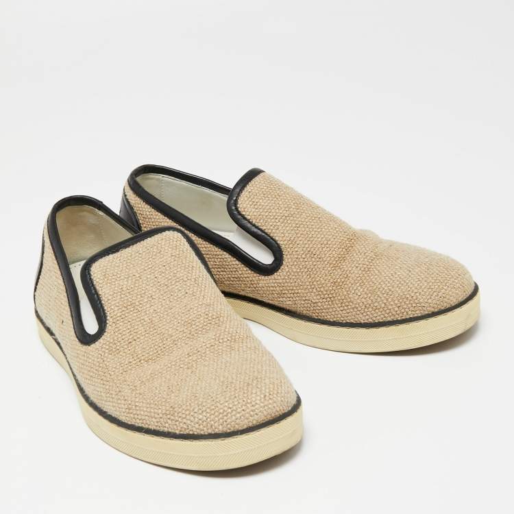 Pre Owned Bottega Veneta Beige Jute Slip On Sneakers Size 40.5