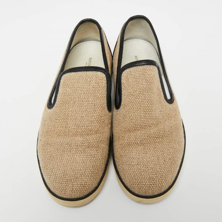 Pre Owned Bottega Veneta Beige Jute Slip On Sneakers Size 40.5