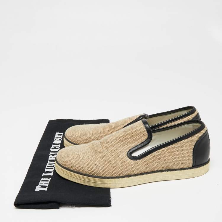 Pre Owned Bottega Veneta Beige Jute Slip On Sneakers Size 40.5