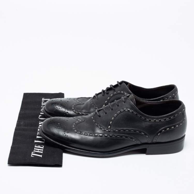 Pre Owned Bottega Veneta Black Leather Brogue Oxford Size 40
