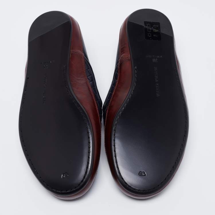 Pre Owned Bottega Veneta Navy Blue/Brown Intrecciato Leather Smoking Slippers Size 39